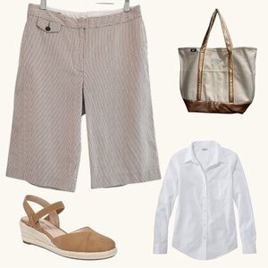 ✨ Lands’ End Brown Cream Stripe Cotton Short | Size 6 | Preppy Coastal
